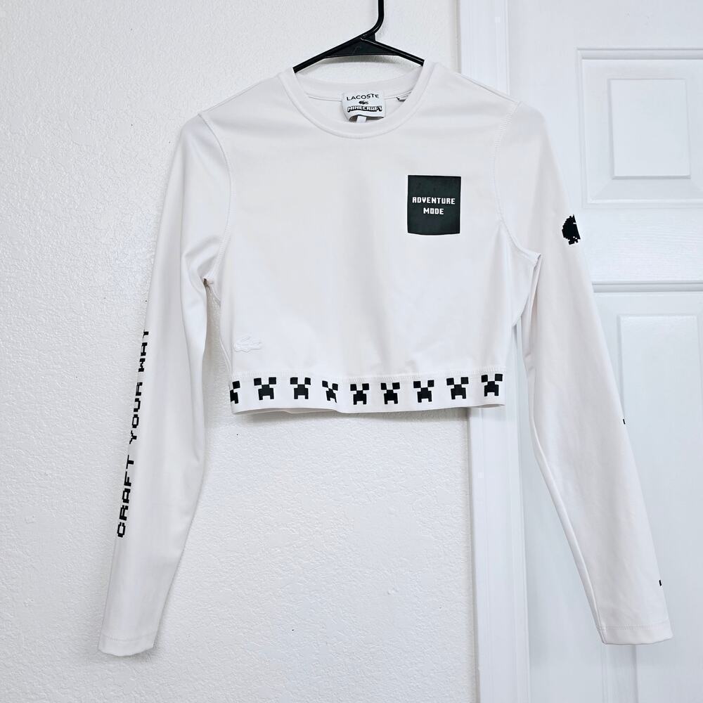 Lacoste x Minecraft White Cropped T-Shirt Size S 38 Gamer Streetwear Collab